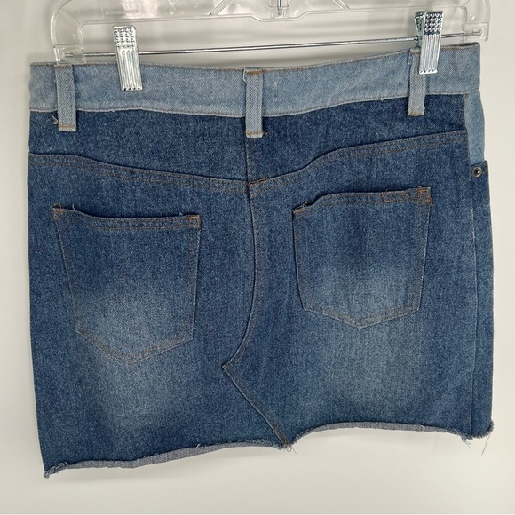 Wild Honey Two Tone Step Hem Denim Mini Skirt Raw Hem Blue Jean Size M Medium - Picture 5 of 9